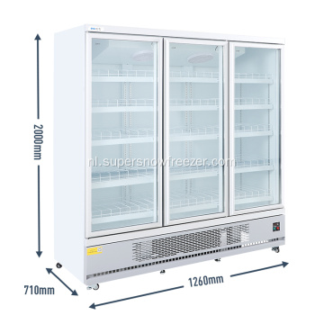 Commerciële supermarkt transparante 3 glazen deur koelkast